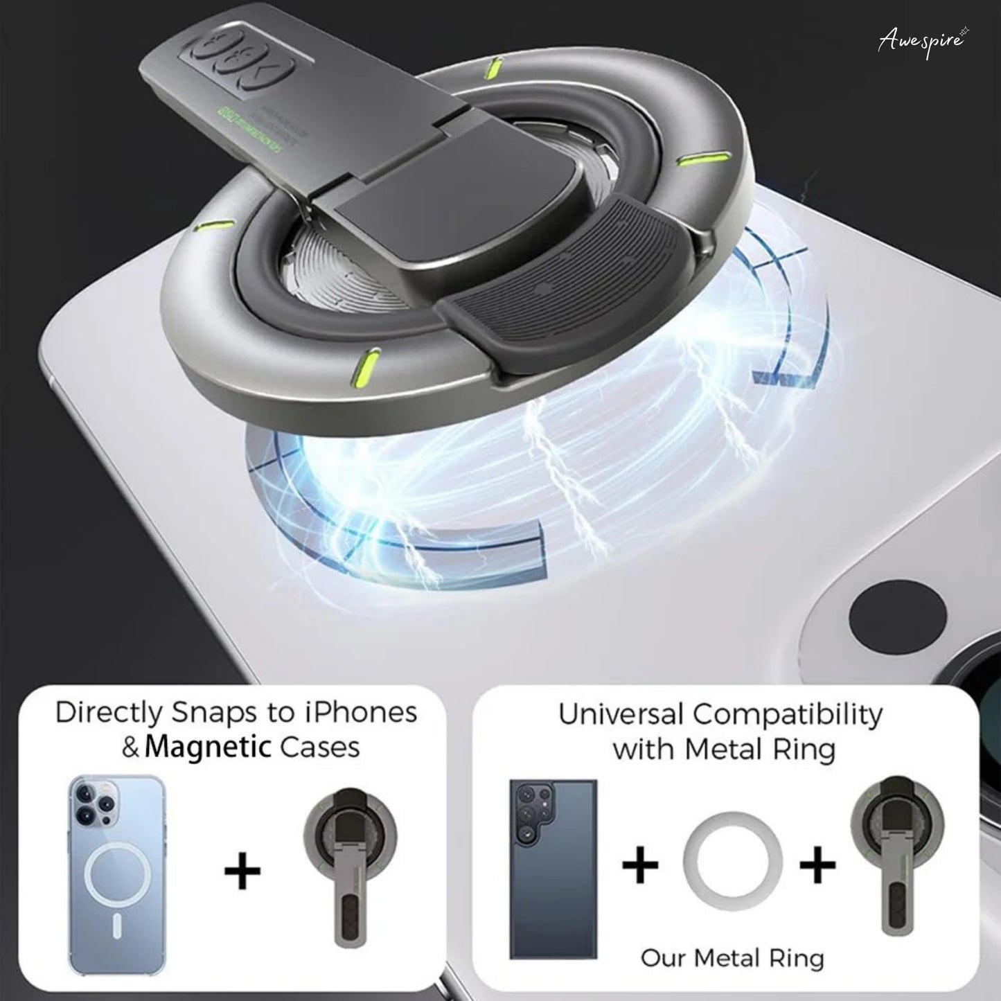 Awespire 3 in 1 Magnetic Phone Grip Stand with Rotating Kickstand
