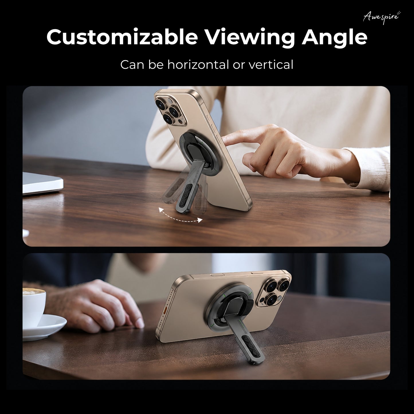 Awespire 3 in 1 Magnetic Phone Grip Stand with Rotating Kickstand